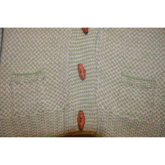 Women's Size Medium 100% Wool Handknit Cardigan Toggle Fair Isle Green Shawl - Picture 4 of 14